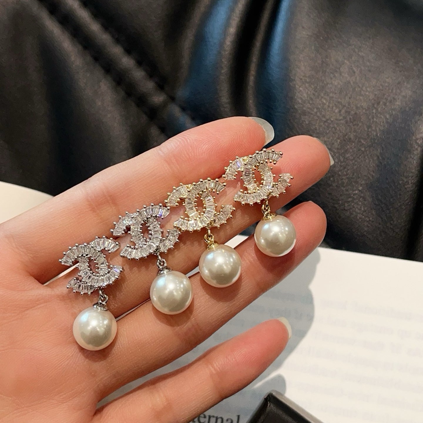 Baguette Crystal Pearl Drop Earrings | Gold & Silver-tone