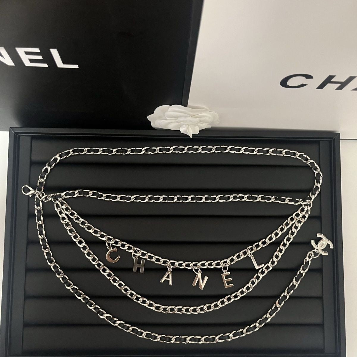 Triple Layered Gold Letter Charm Chain Belt
