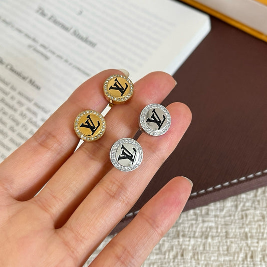 Round Crystal Stud Earrings - Gold & Silver
