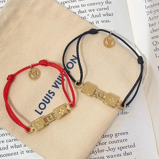 Gold Charm Braided Rope Bracelet - Red & Black