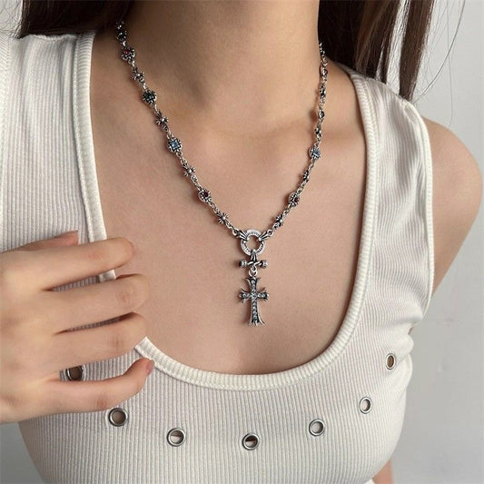 Vintage Cross Pendant Necklace | Gothic Floral Chain Women's Jewelry