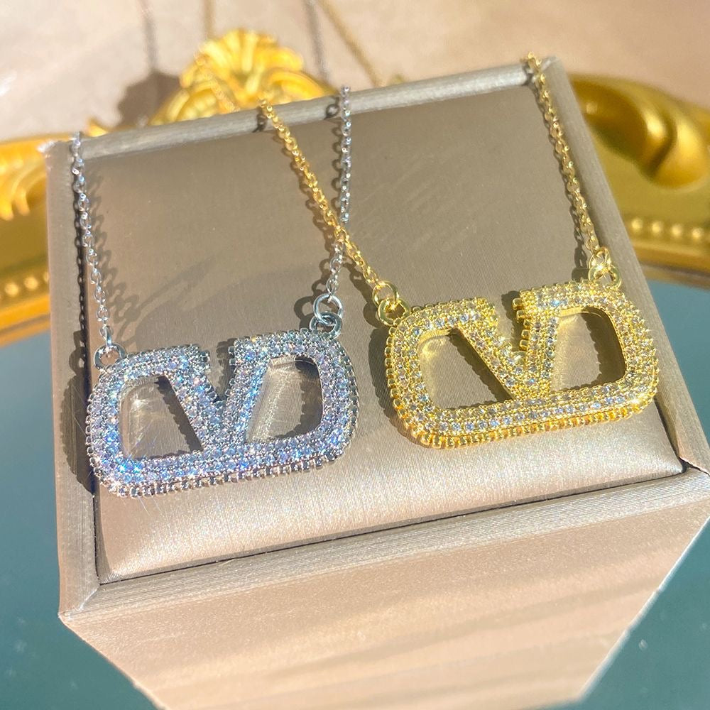 Crystal Letter Pendant Necklace | Gold & Silver Women's Fashion Jewelry