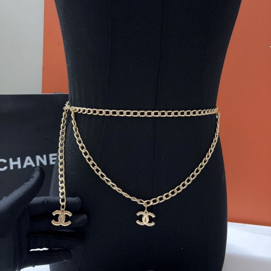 Gold Curb Chain Waist Belt with Double Letter Charms | Women's Body Chain