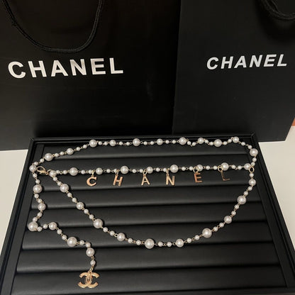 Pearl Waist Chain with Gold Letter Charms | Layered Body Chain Women's Jewelry