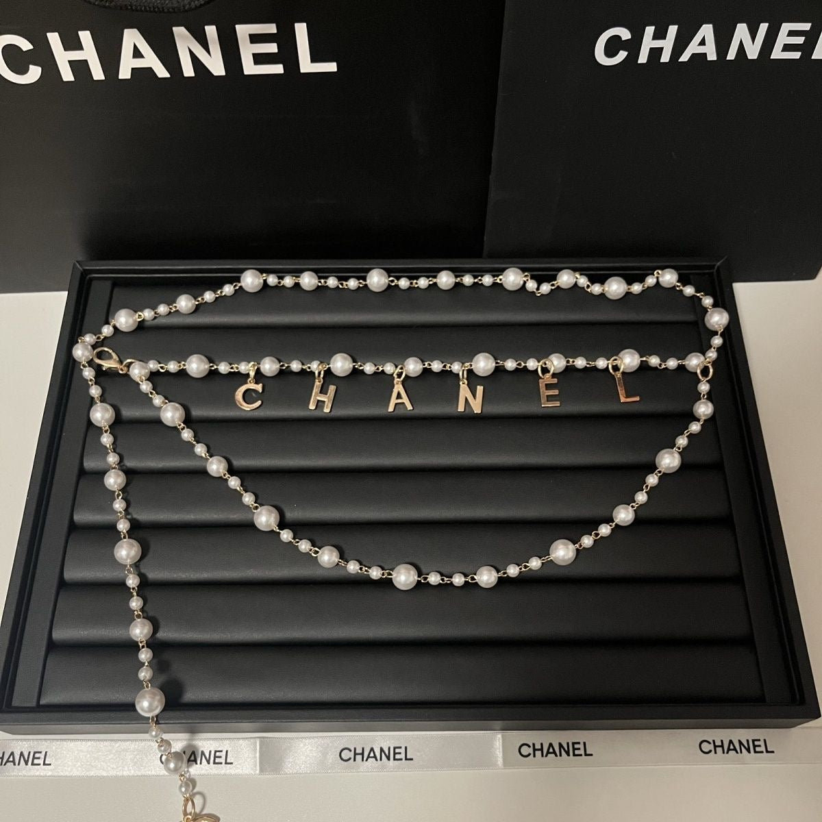 Pearl Waist Chain with Gold Letter Charms | Layered Body Chain Women's Jewelry