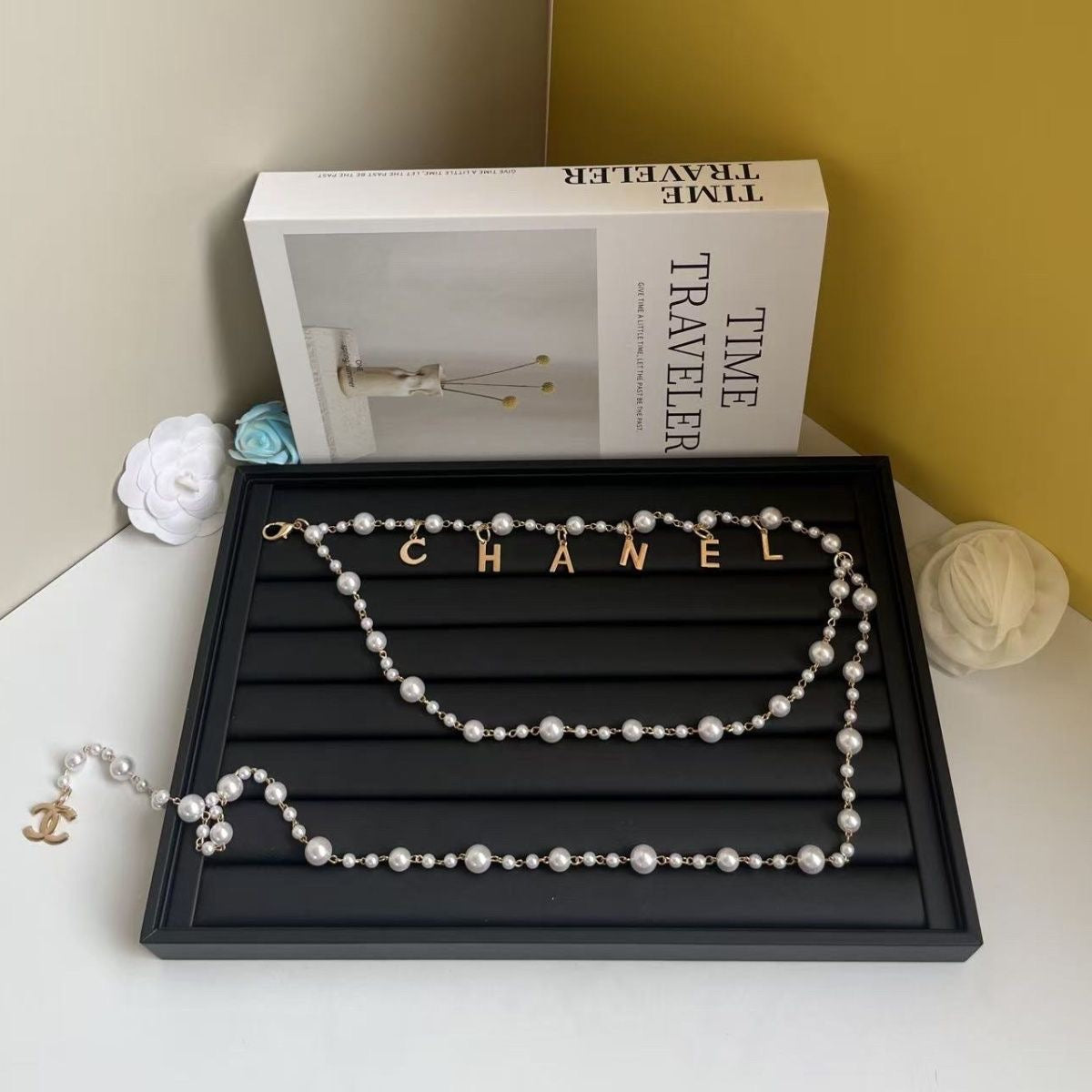 Pearl Waist Chain with Gold Letter Charms | Layered Body Chain Women's Jewelry
