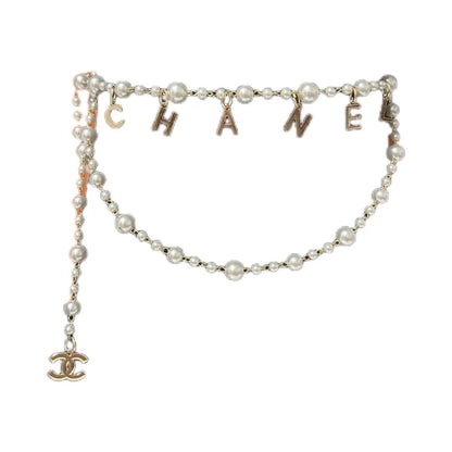 Pearl Waist Chain with Gold Letter Charms | Layered Body Chain Women's Jewelry