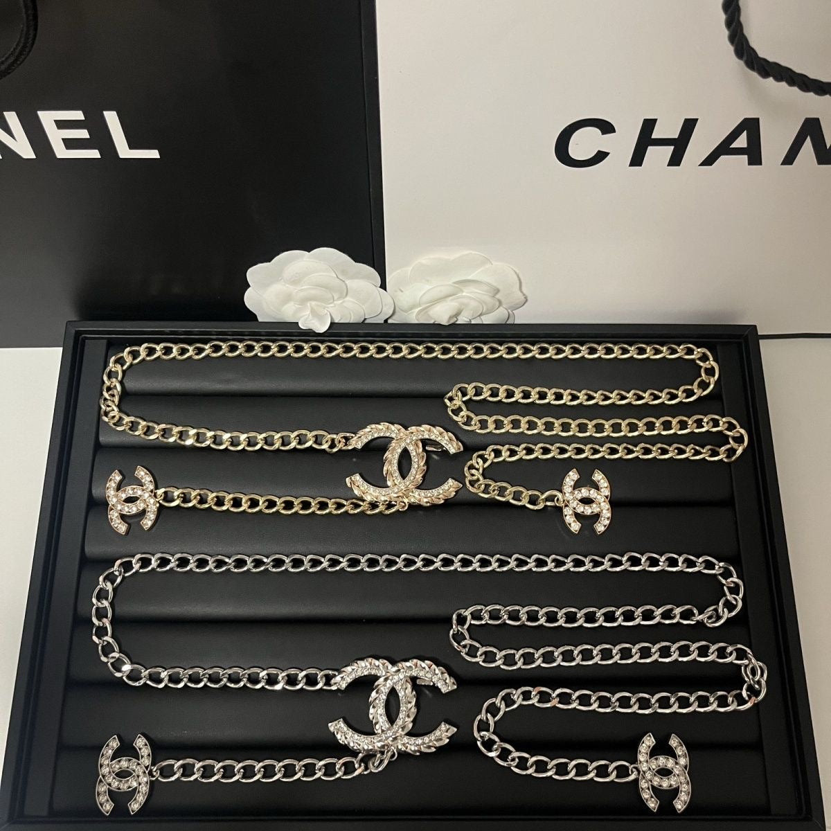Silver Curb Chain Waist Belt | Crystal Buckle & Chain Tassel Drop