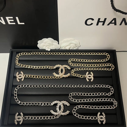 Silver Curb Chain Waist Belt | Crystal Buckle & Chain Tassel Drop
