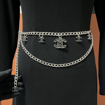 Gold Double-Layer Chain Belt with Interlocking Charm Pendants