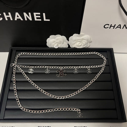 Gold Double-Layer Chain Belt with Interlocking Charm Pendants