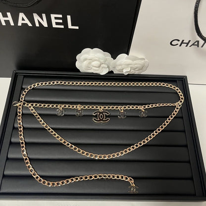 Gold Double-Layer Chain Belt with Interlocking Charm Pendants