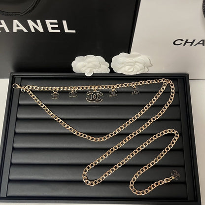 Gold Double-Layer Chain Belt with Interlocking Charm Pendants