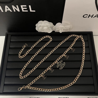 Gold Double-Layer Chain Belt with Interlocking Charm Pendants