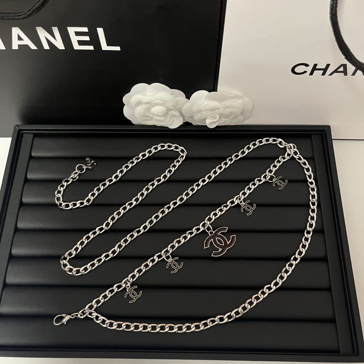 Gold Double-Layer Chain Belt with Interlocking Charm Pendants