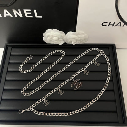Gold Double-Layer Chain Belt with Interlocking Charm Pendants