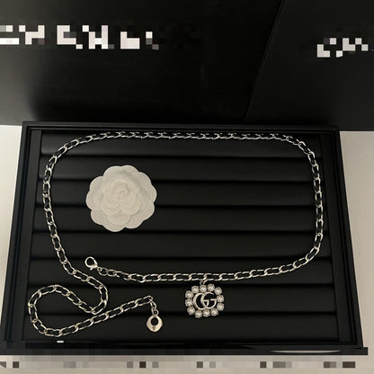 Silver Chain Belt with Pearl-Framed Double-Loop Charm