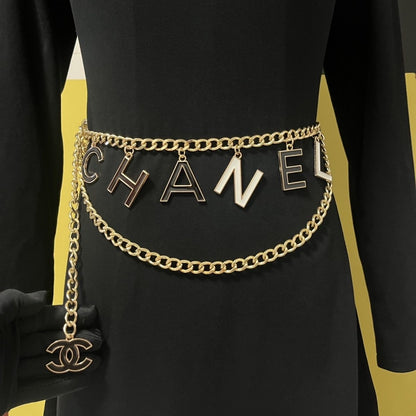 Double-Layer Chain Belt with Dangling Letter Charms
