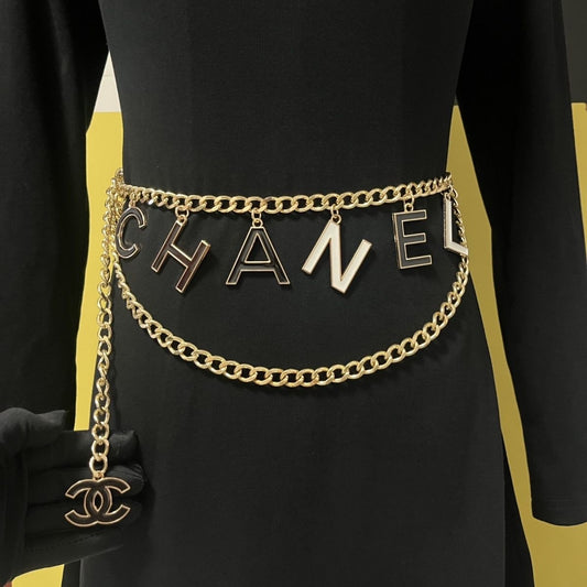Double-Layer Chain Belt with Dangling Letter Charms