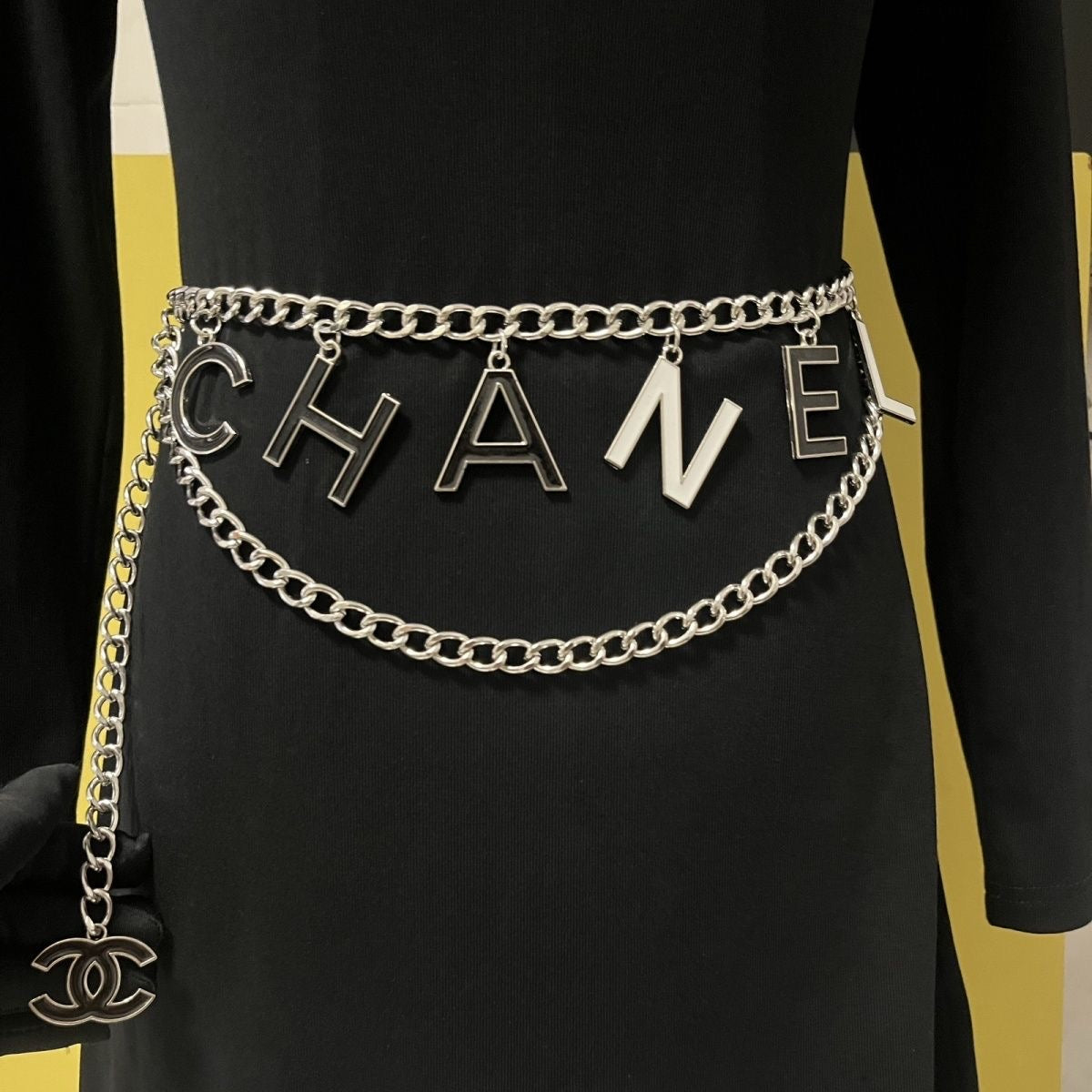 Double-Layer Chain Belt with Dangling Letter Charms