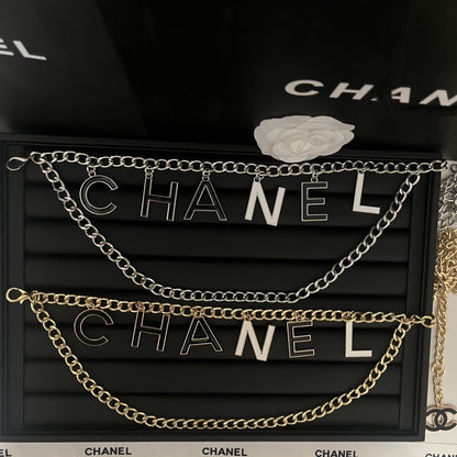 Double-Layer Chain Belt with Dangling Letter Charms