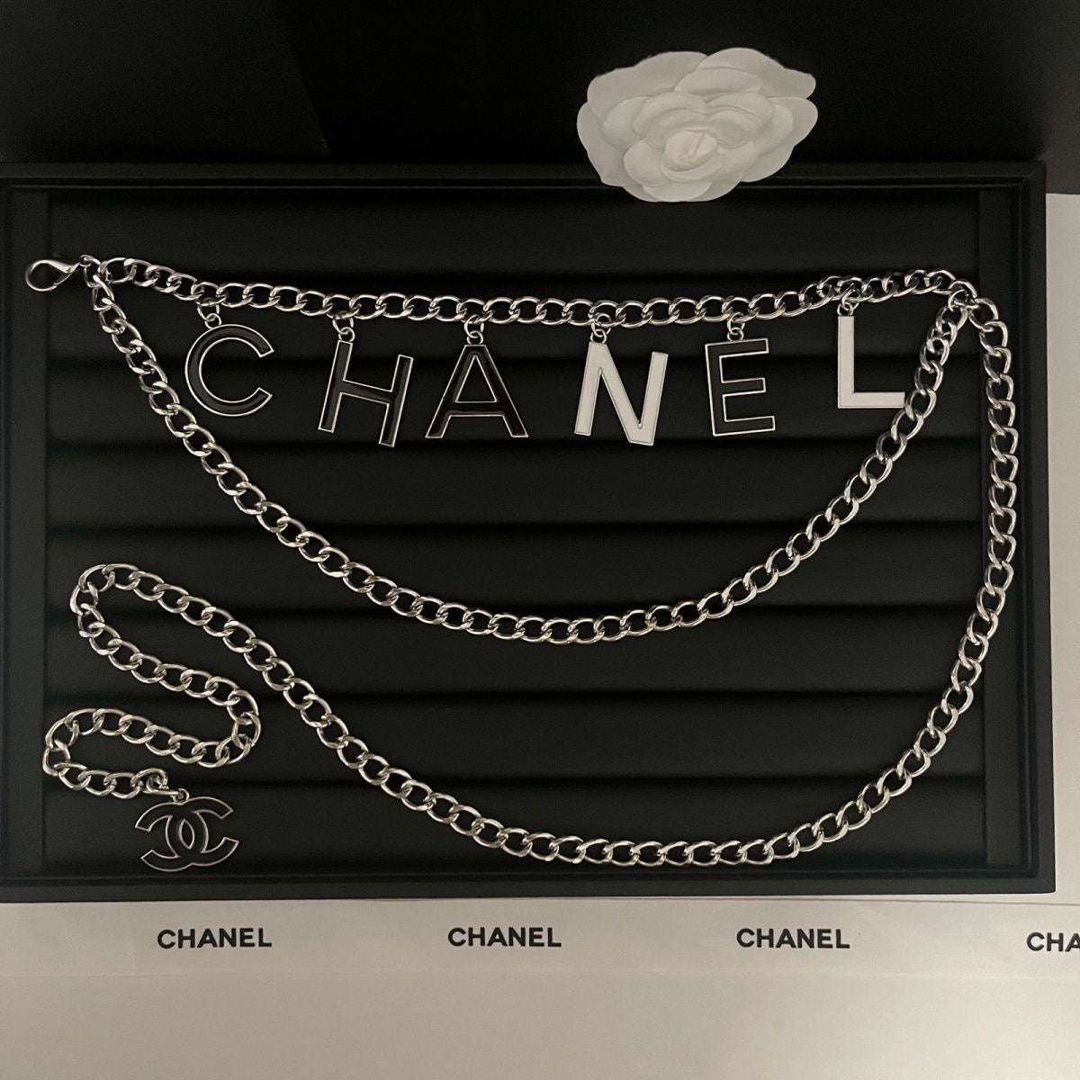 Double-Layer Chain Belt with Dangling Letter Charms