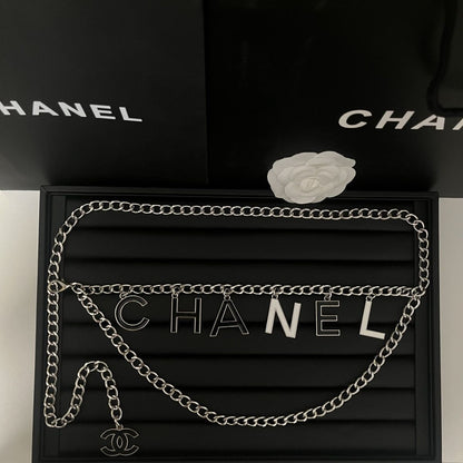 Double-Layer Chain Belt with Dangling Letter Charms