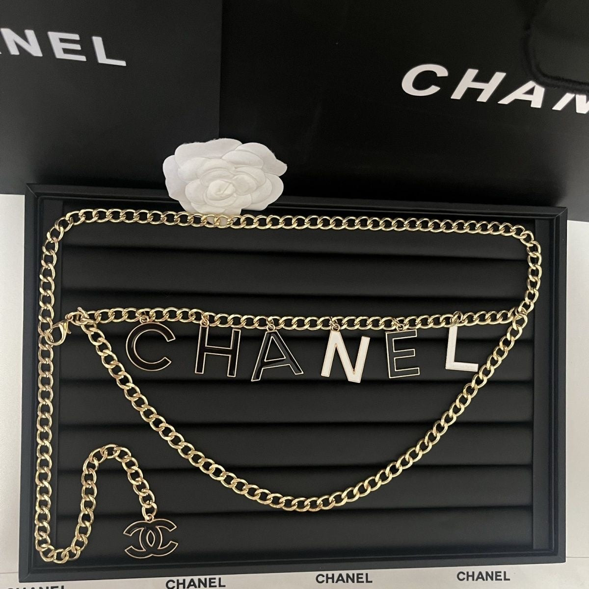 Double-Layer Chain Belt with Dangling Letter Charms