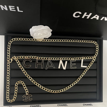 Double-Layer Chain Belt with Dangling Letter Charms