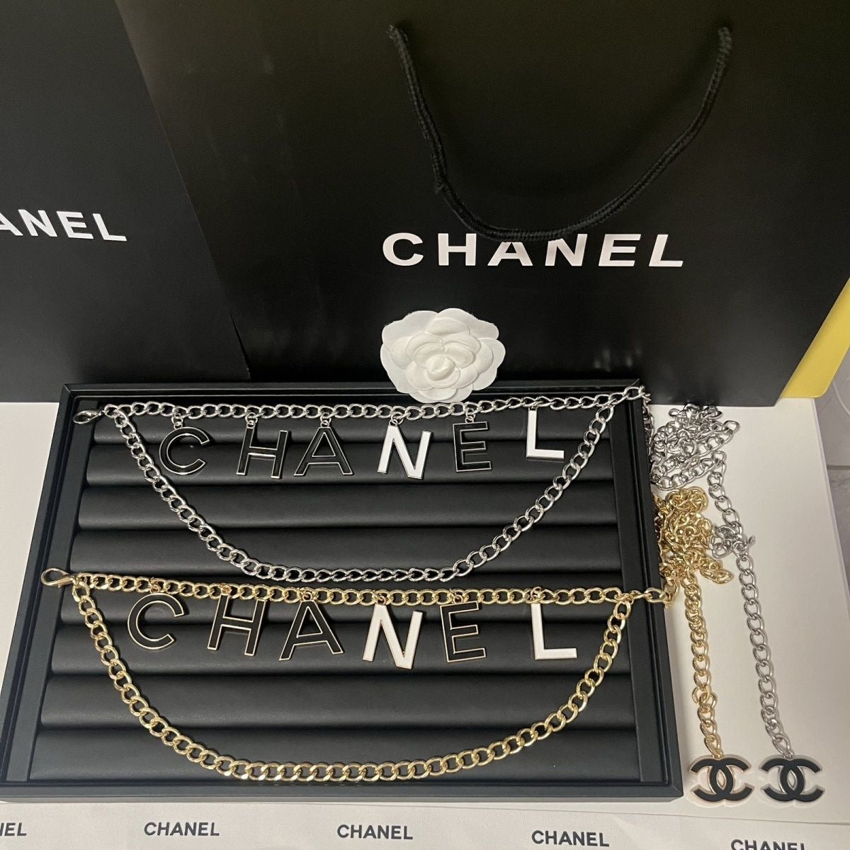 Double-Layer Chain Belt with Dangling Letter Charms