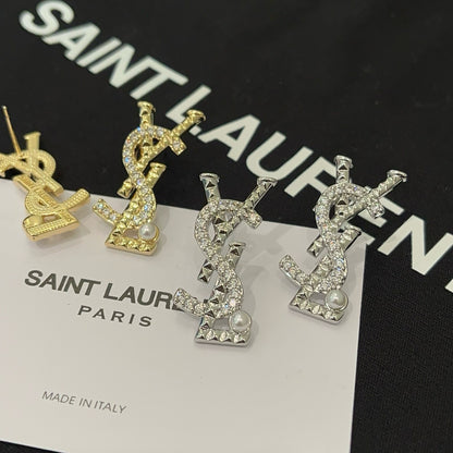 Crystal & Pearl Interlocking Letter Stud Earrings – Gold & Silver