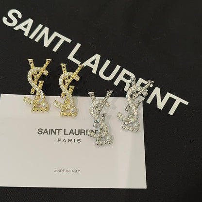 Crystal & Pearl Interlocking Letter Stud Earrings – Gold & Silver