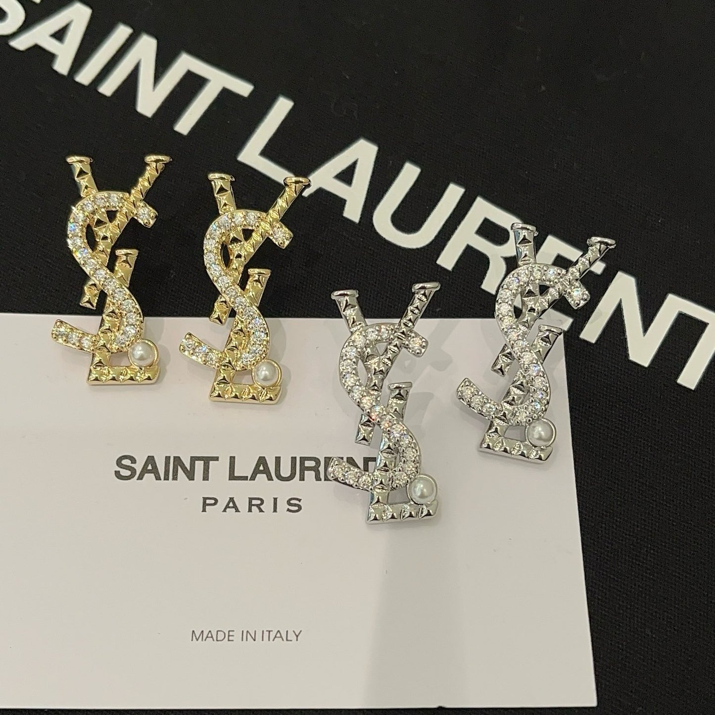 Crystal & Pearl Interlocking Letter Stud Earrings – Gold & Silver