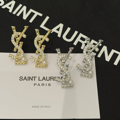 Crystal & Pearl Interlocking Letter Stud Earrings – Gold & Silver