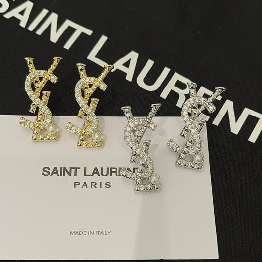 Crystal & Pearl Interlocking Letter Stud Earrings – Gold & Silver
