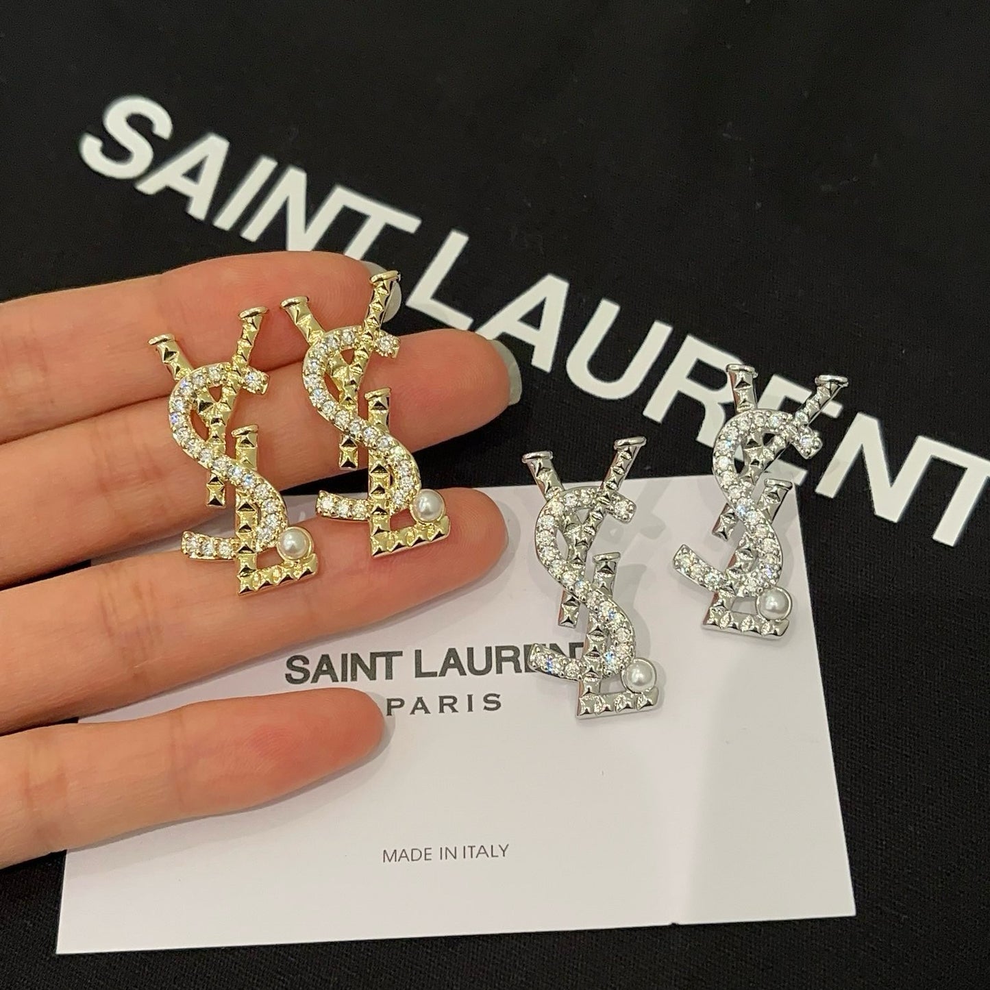 Crystal & Pearl Interlocking Letter Stud Earrings – Gold & Silver