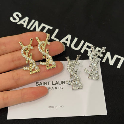 Crystal & Pearl Interlocking Letter Stud Earrings – Gold & Silver