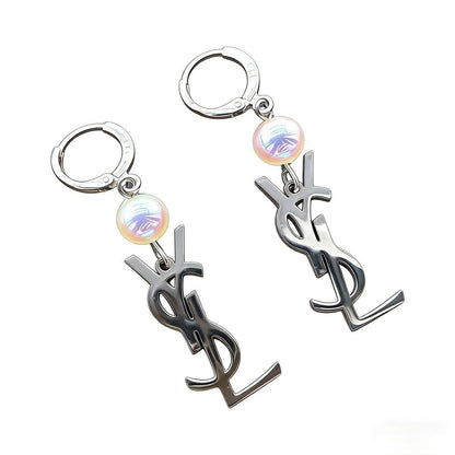 Pearl & Monogram Letter Charm Huggie Hoop Earrings – Gold & Silver