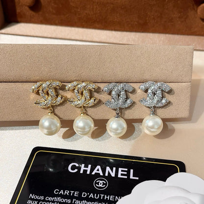 Crystal Pearl Drop Earrings | Gold & Silver Rhinestone Stud