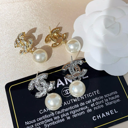 Crystal Pearl Drop Earrings | Gold & Silver Rhinestone Stud