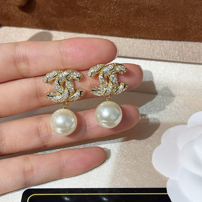 Crystal Pearl Drop Earrings | Gold & Silver Rhinestone Stud