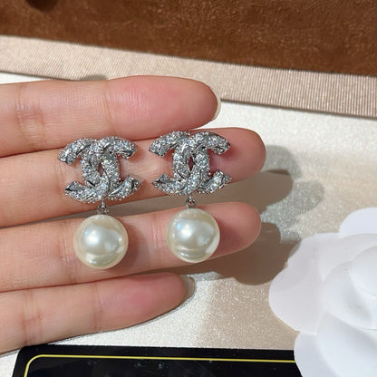 Crystal Pearl Drop Earrings | Gold & Silver Rhinestone Stud