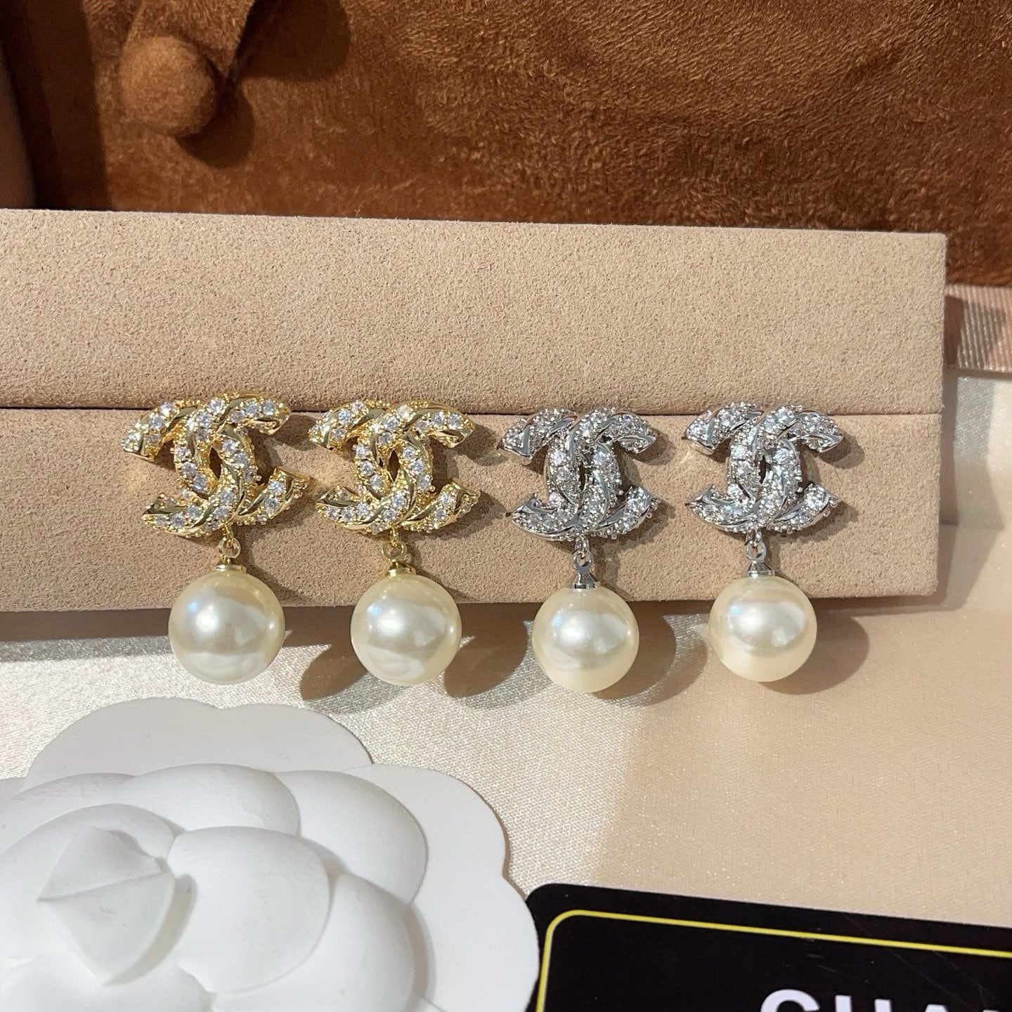 Crystal Pearl Drop Earrings | Gold & Silver Rhinestone Stud