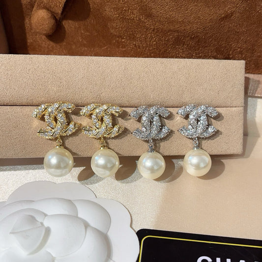 Crystal Pearl Drop Earrings | Gold & Silver Rhinestone Stud