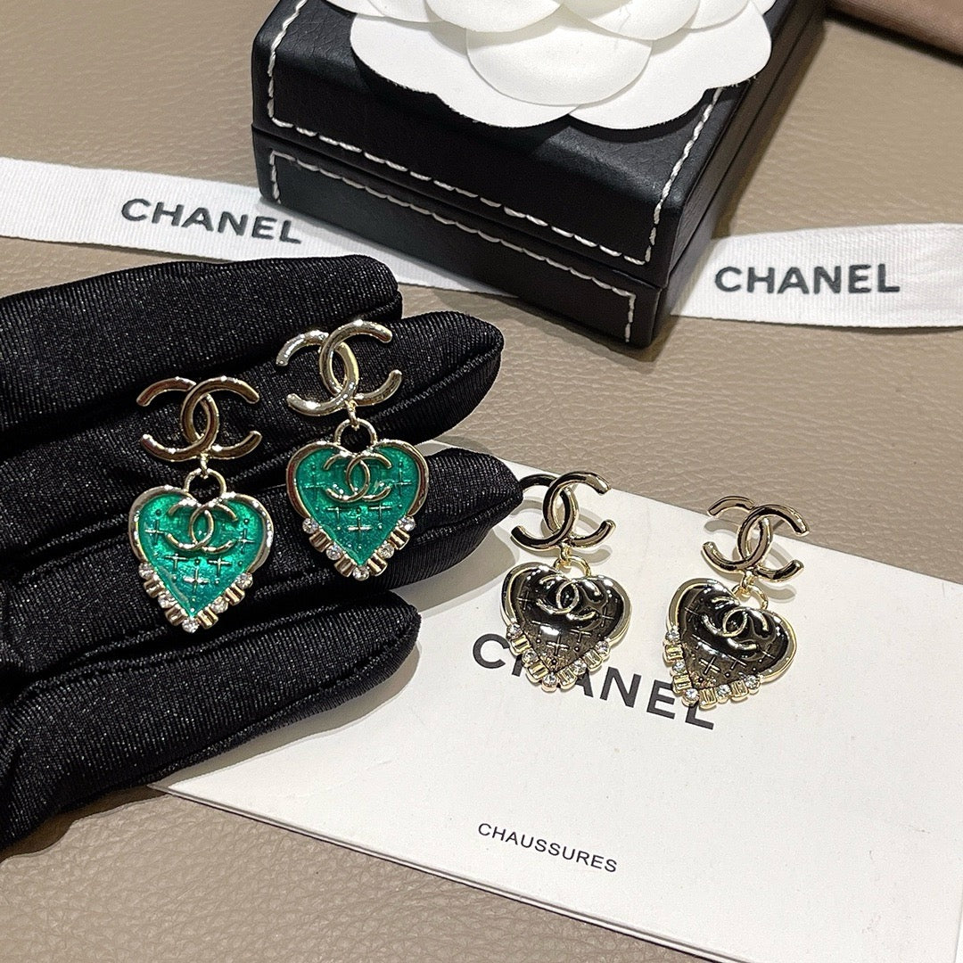 Heart Drop Earrings | Crystal Rhinestone Enamel Pendant | Gold-tone