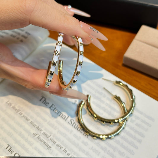 Large C-Hoop Earrings | Enamel & Gold-tone | Statement Hoop