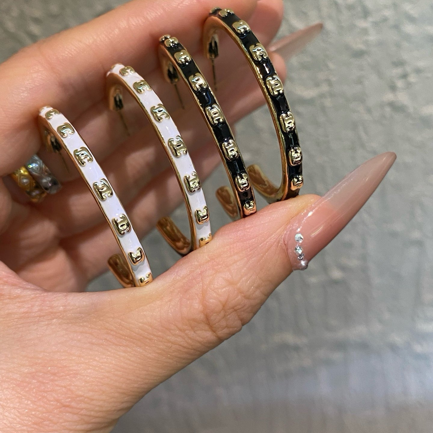 Large C-Hoop Earrings | Enamel & Gold-tone | Statement Hoop
