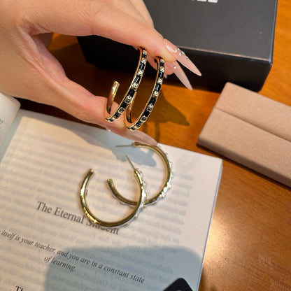 Large C-Hoop Earrings | Enamel & Gold-tone | Statement Hoop
