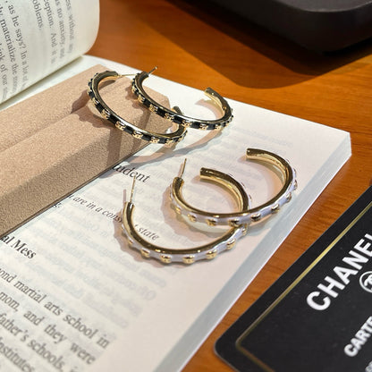 Large C-Hoop Earrings | Enamel & Gold-tone | Statement Hoop