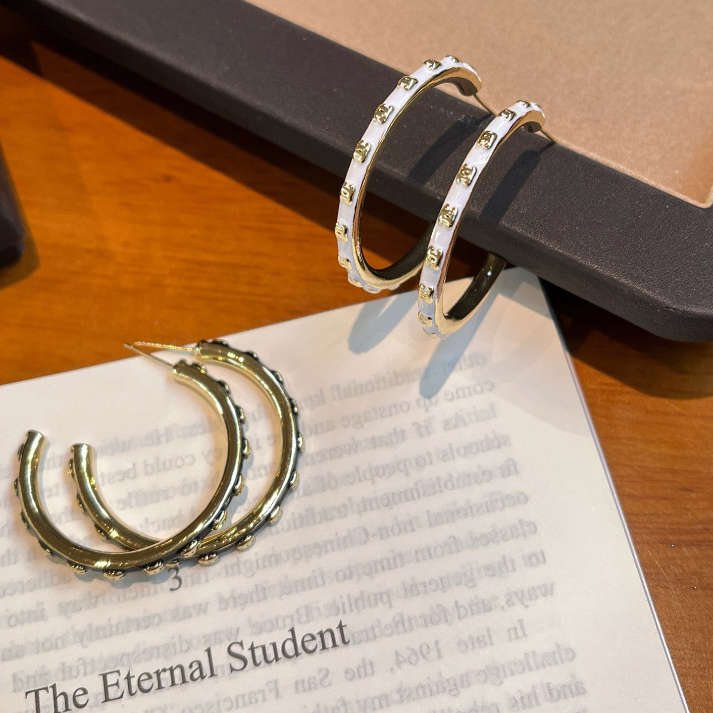Large C-Hoop Earrings | Enamel & Gold-tone | Statement Hoop